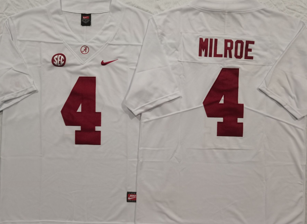 Men's Alabama Crimson Tide Jalen Milroe #4 White Jersey